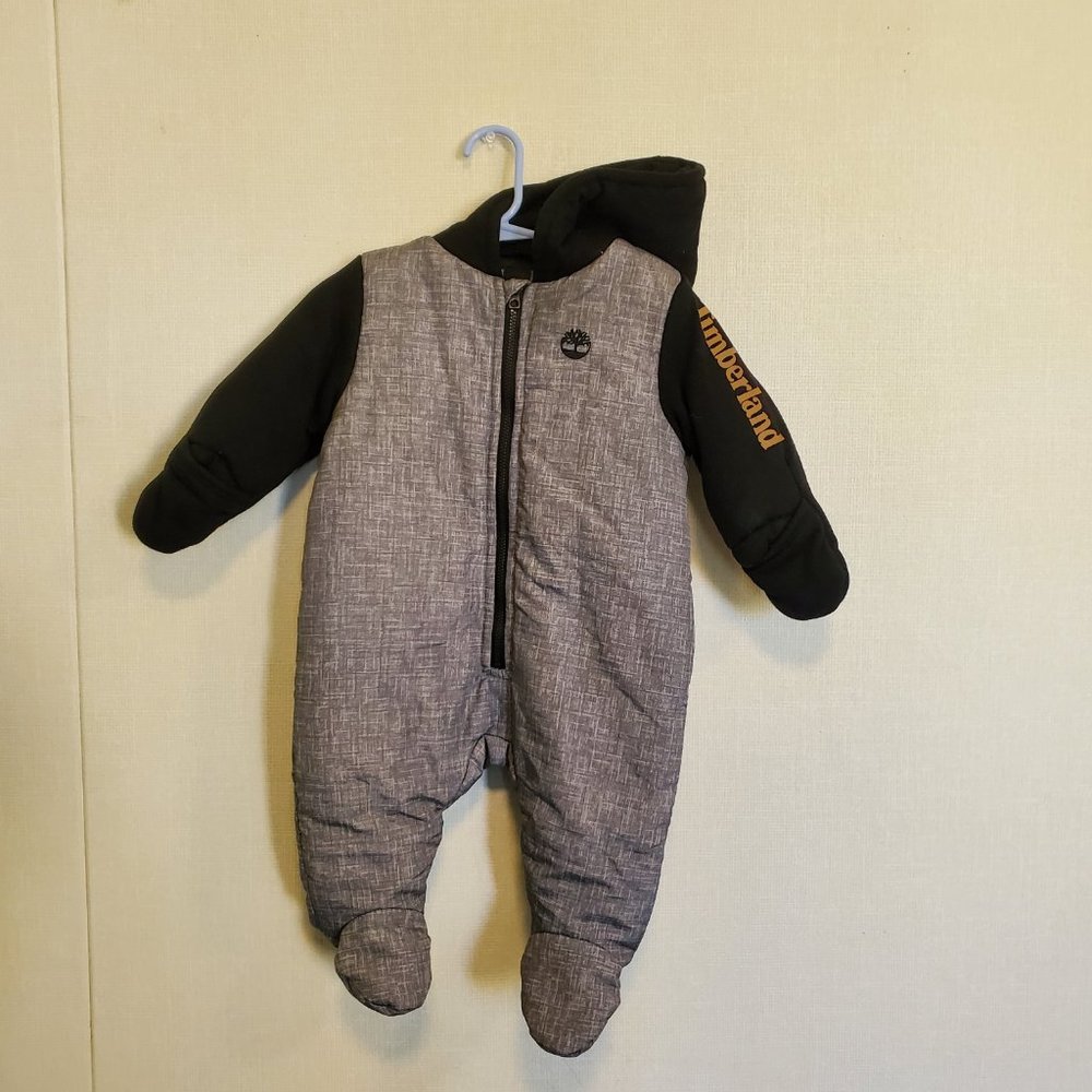 Timberland Body Snow Suit Baby. 6‎ / 9 Months. Black & Gray. Snowsuit. Bodysuit.